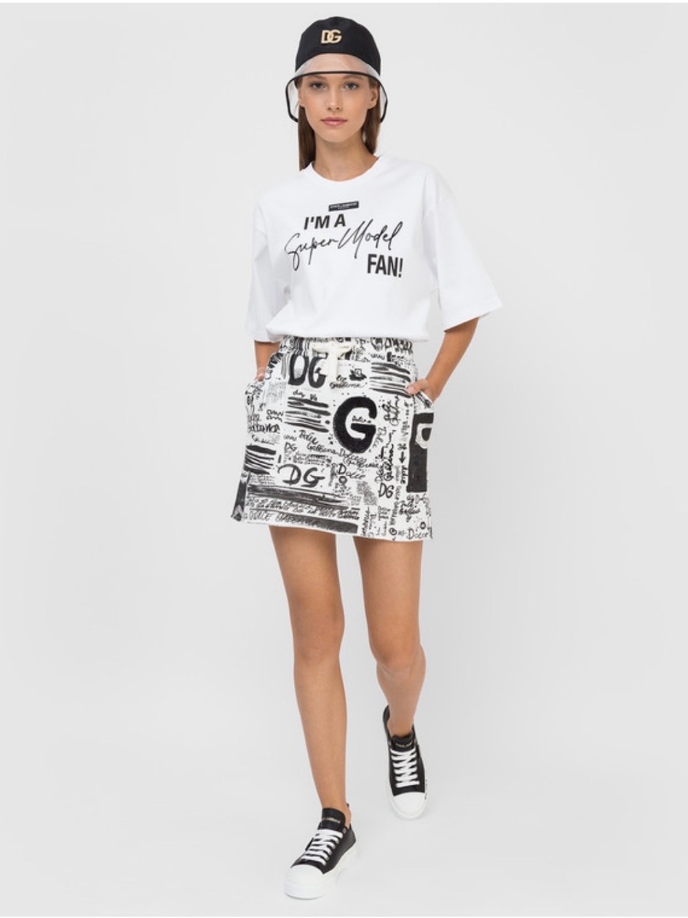 Dolce & Gabbana Black and White Logo Print Mini Skirt